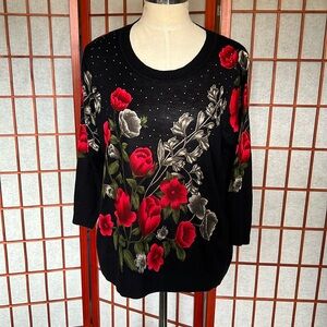 CD petite XL woman’s flower print with gemstone 3/4 sleeve shirt